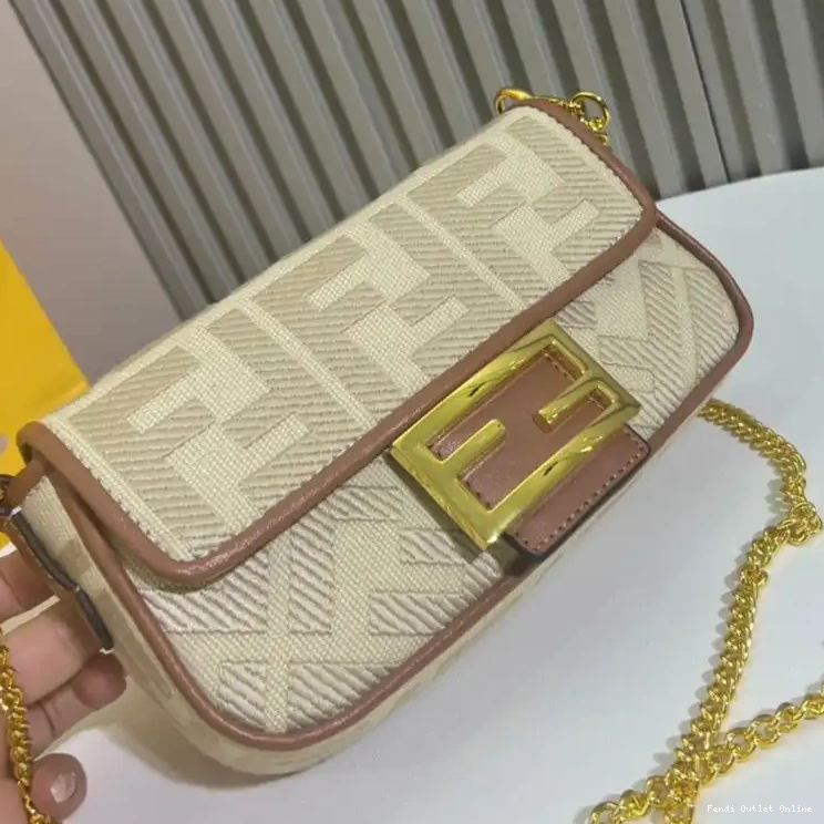Affordable Bag Fendi Mini Beige FF Motif Baguette Canvas In 0604